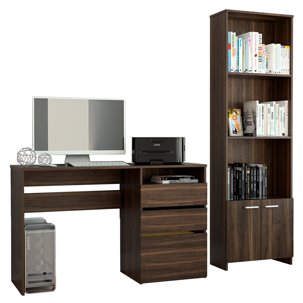 Escritorio + Biblioteca Office Color Habano Para Oficina